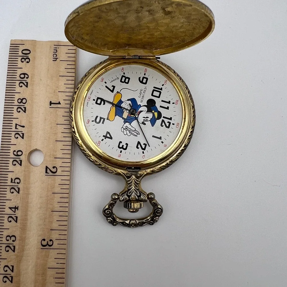 Vintage Mickey Mouse Chef Pocket Watch Verichron Quartz Parts Repair No Glass